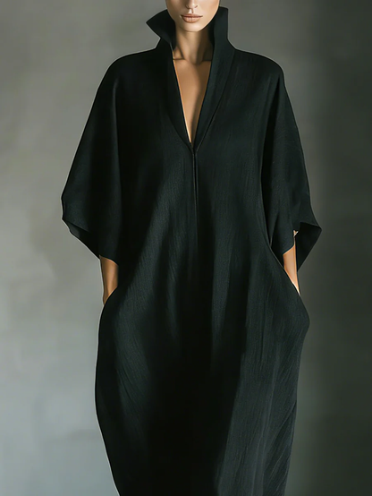 Alessandra • Oversized Minimalist Black Maxi Dress with Kimono Sleeves