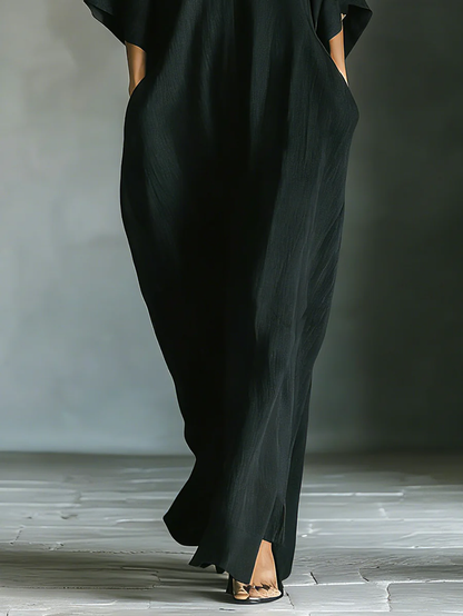 Alessandra • Oversized Minimalist Black Maxi Dress with Kimono Sleeves