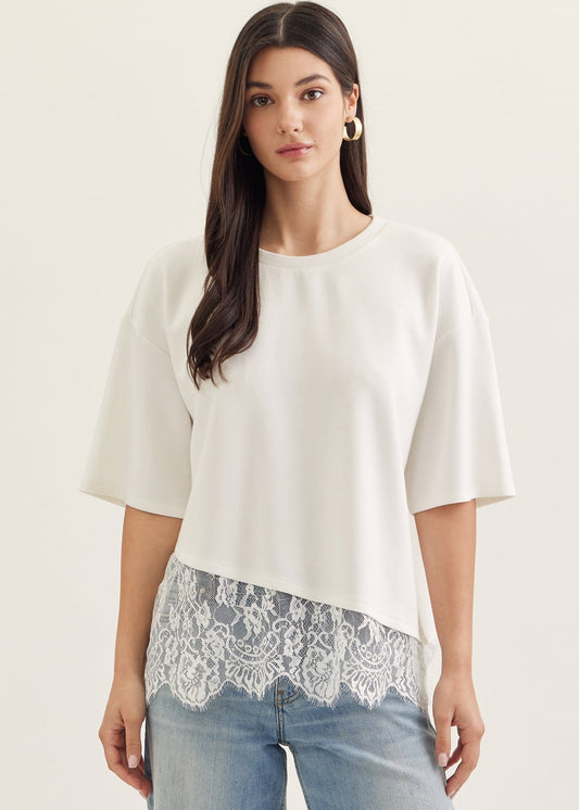Lace Detail Oversized Tee