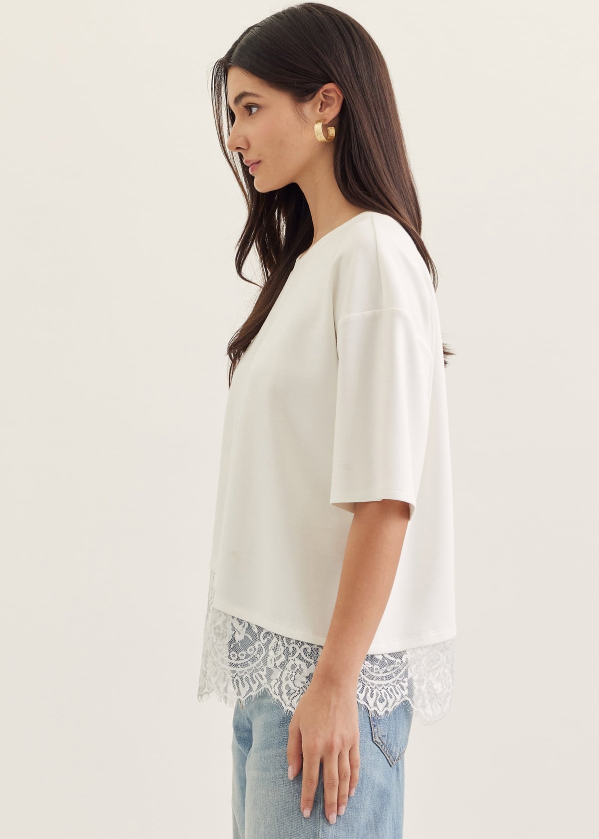 Lace Detail Oversized Tee