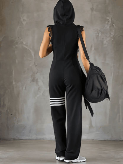 Daniela - Retro Sporty Jumpsuit with Hood and Stripes