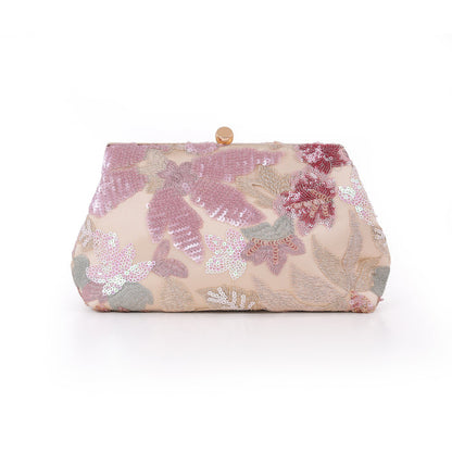 Champagne | Floral Sequin Pouch Clutch Front