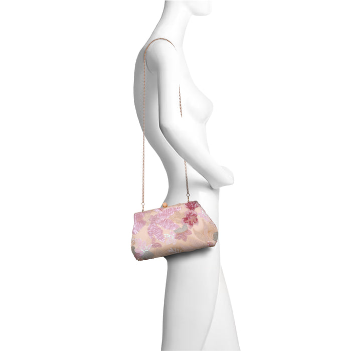 Champagne | Floral Sequin Pouch Clutch Form
