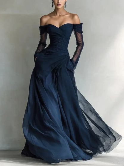 Eleonora • Long dress with off-the-shoulder design and mesh insertions