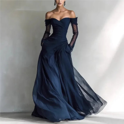 Eleonora • Long dress with off-the-shoulder design and mesh insertions