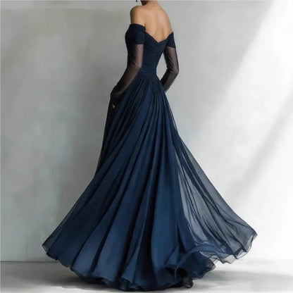 Eleonora • Long dress with off-the-shoulder design and mesh insertions