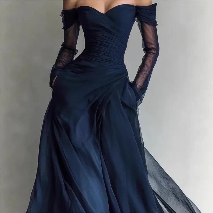 Eleonora • Long dress with off-the-shoulder design and mesh insertions