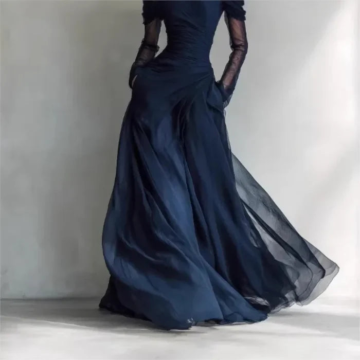 Eleonora • Long dress with off-the-shoulder design and mesh insertions