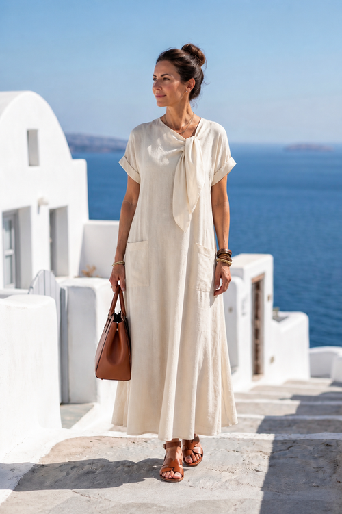Elowyn | Maxi Dress with Round Neck and Short Sleeves with Pockets