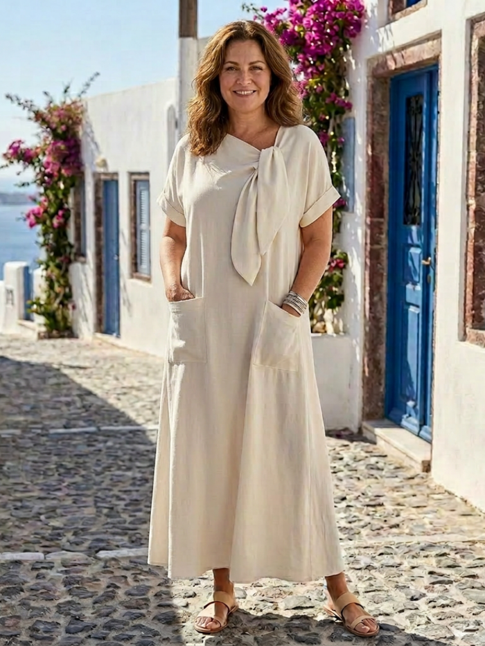 Elowyn | Maxi Dress with Round Neck and Short Sleeves with Pockets