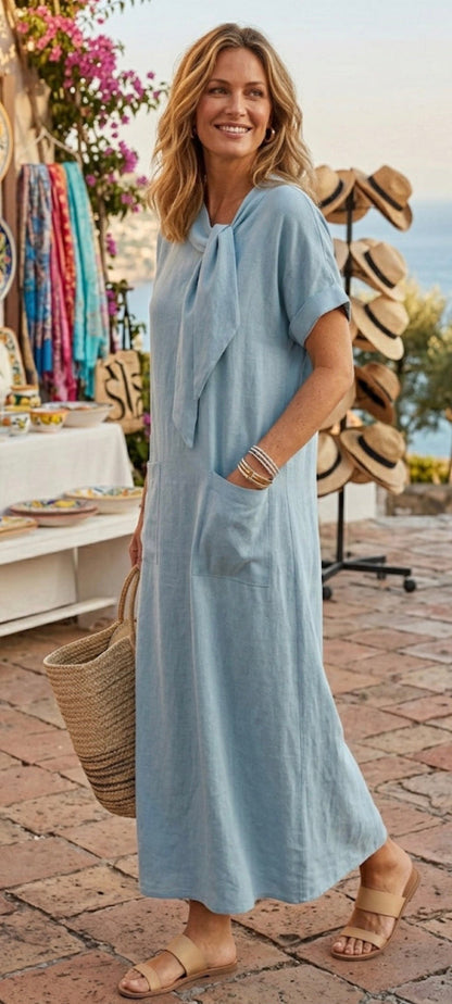 Elowyn | Maxi Dress with Round Neck and Short Sleeves with Pockets