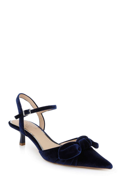 Navy Velvet | Ember Low Kitten Heel Pumps Front Side