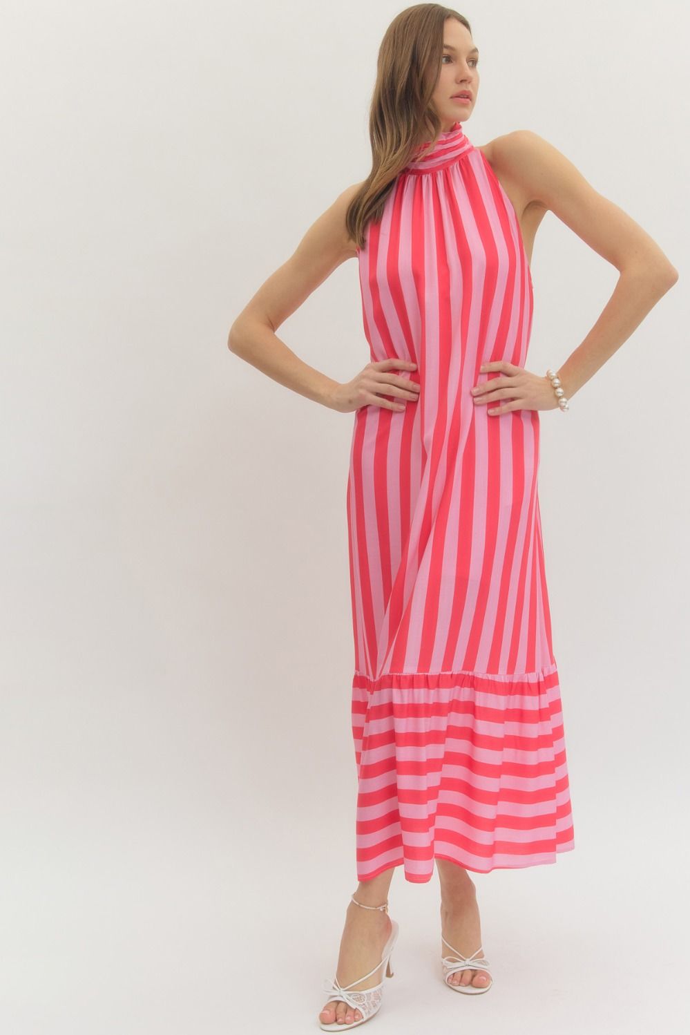 Delphi Stripe Halter Midi Dress