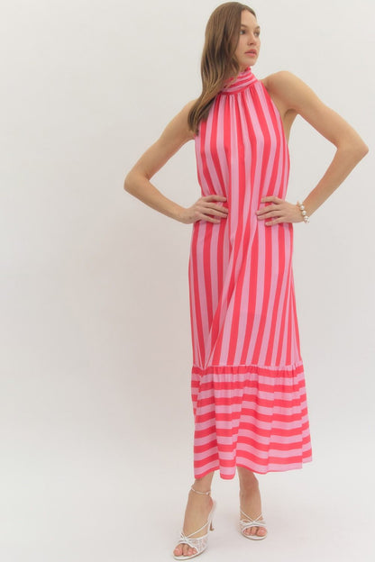 Delphi Stripe Halter Midi Dress