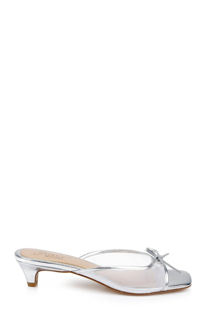 Silver Leather | Felisha Kitten Heel Slide Sandals Side