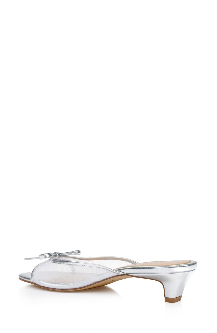 Silver Leather | Felisha Kitten Heel Slide Sandals Back Side