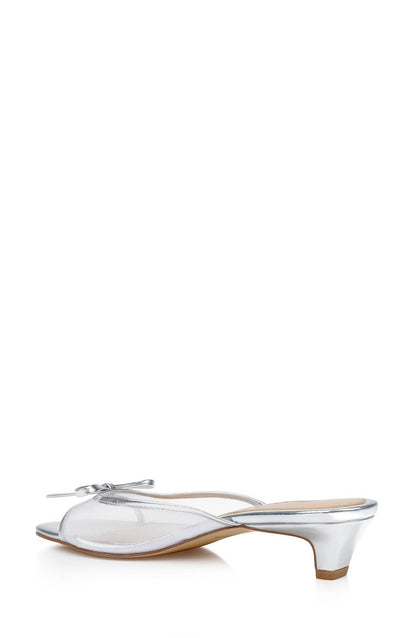 Silver Leather | Felisha Kitten Heel Slide Sandals Back Side