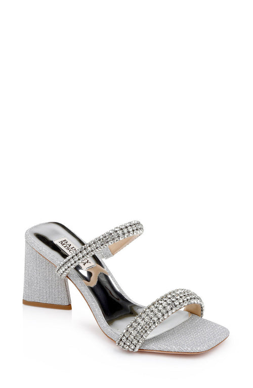 Silver | Frankie Bejeweled Block Heel Slide