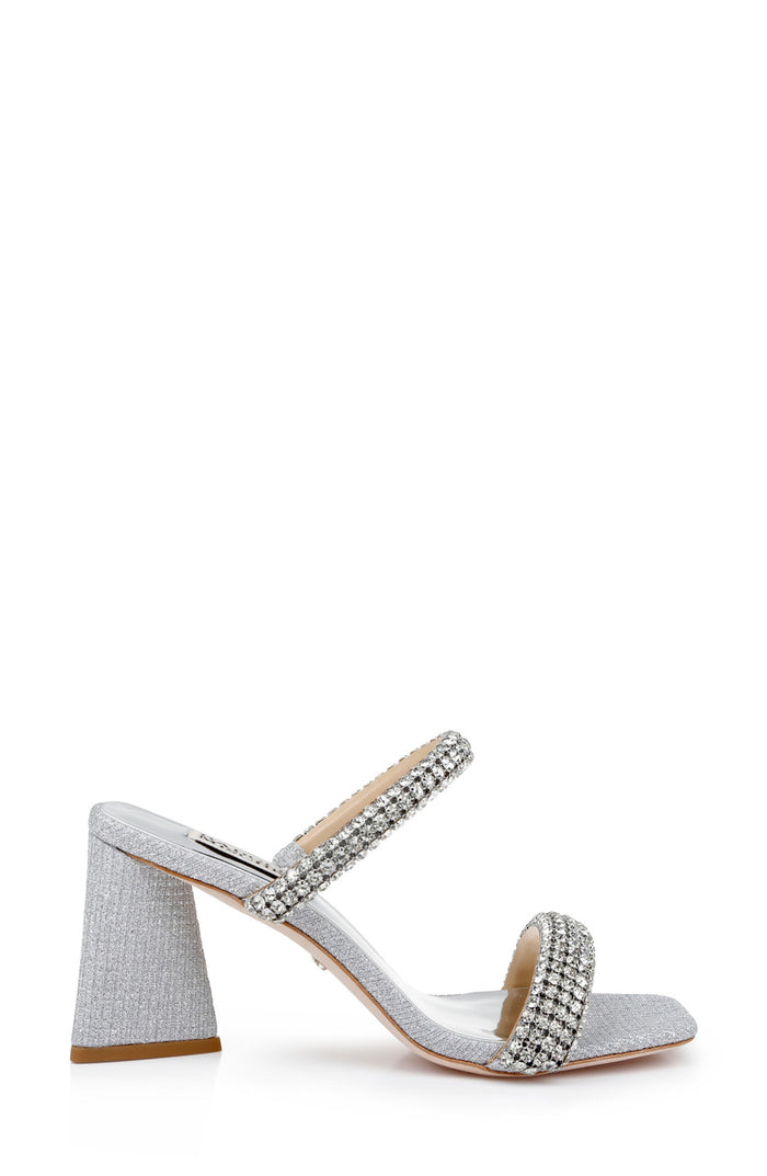 Silver | Frankie Bejeweled Block Heel Slide