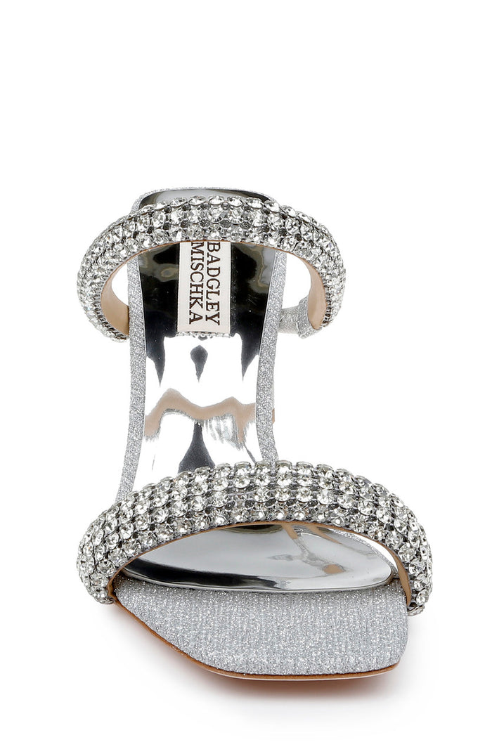 Silver | Frankie Bejeweled Block Heel Slide