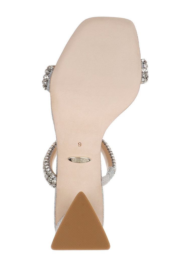 Silver | Frankie Bejeweled Block Heel Slide