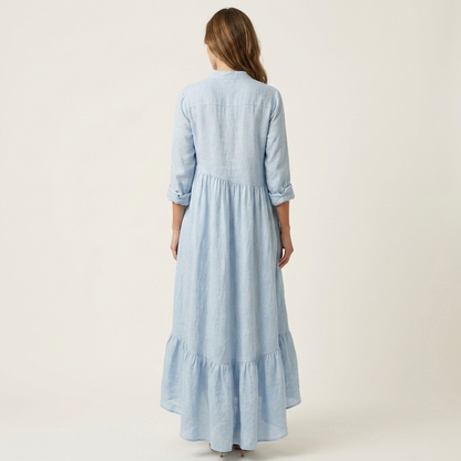 Jilana | Stand-Collar Button-Front Ruffle Hem Maxi Dress