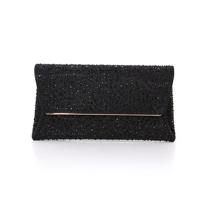 Black | Crystal Adorned Envelope Clutch Front