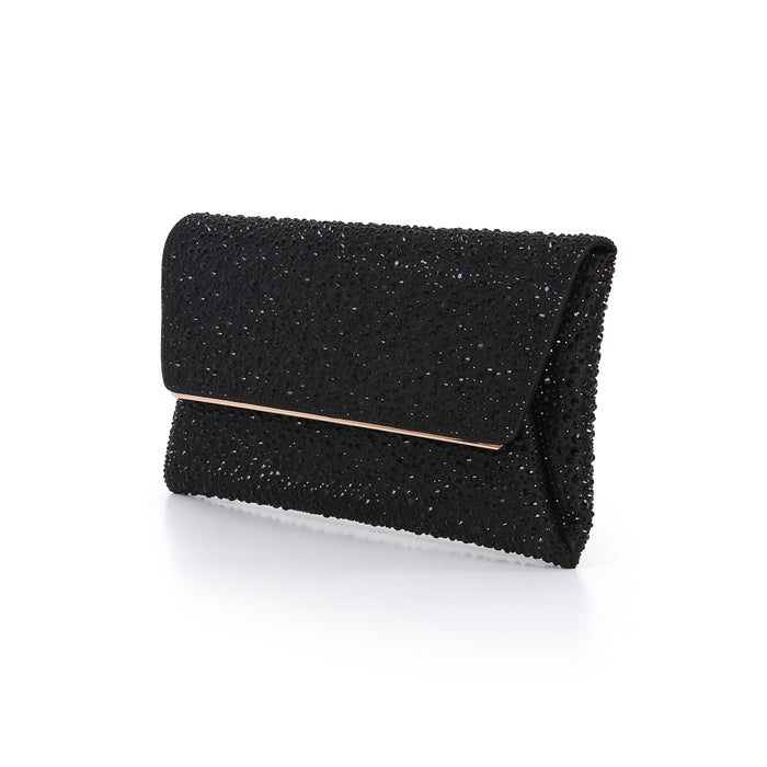 Black | Crystal Adorned Envelope Clutch Side