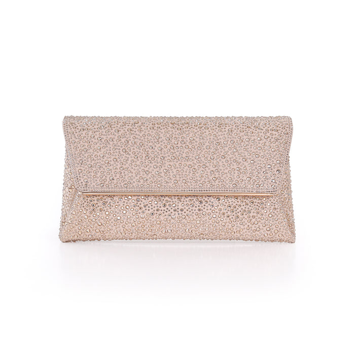 Champagne | Crystal Adorned Envelope Clutch Front