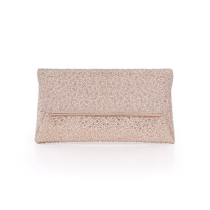 Champagne | Crystal Adorned Envelope Clutch Front