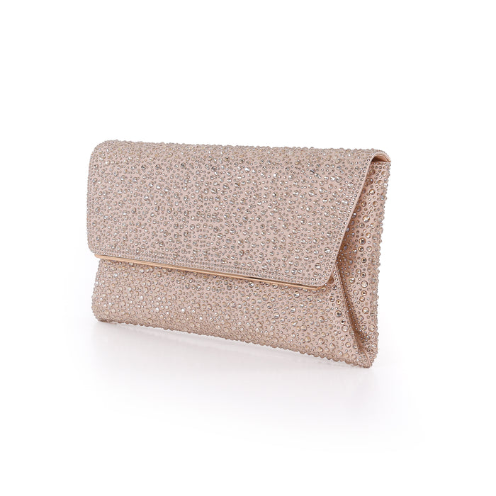 Champagne | Crystal Adorned Envelope Clutch Side