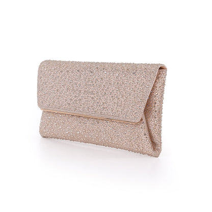 Champagne | Crystal Adorned Envelope Clutch Side