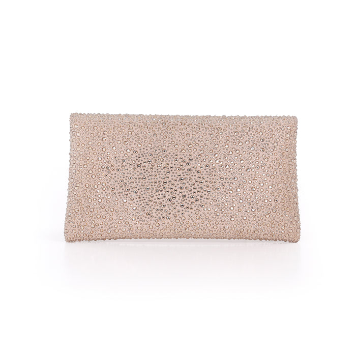 Champagne | Crystal Adorned Envelope Clutch Back