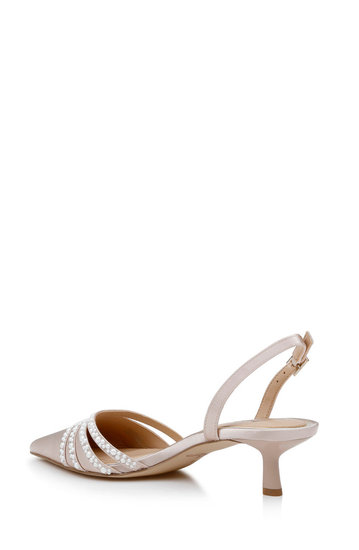 Champagne Katalina Bejeweled Slingback with Kitten Heel Back Side
