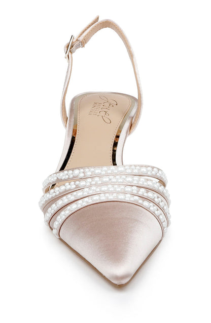 Champagne Katalina Bejeweled Slingback with Kitten Heel Front