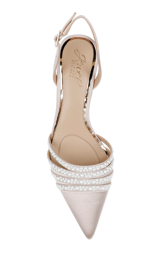 Champagne Katalina Bejeweled Slingback with Kitten Heel Top