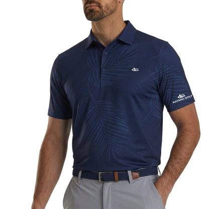 Katana Golf Mens Palm Print Polo - Navy