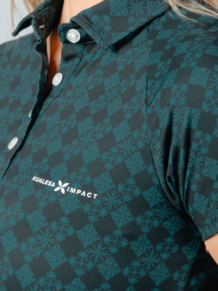 Kualesa Women's Batik Tribute Impact Polo - Ceplok Matah