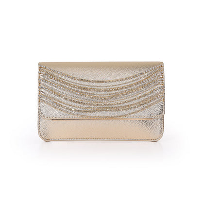 Gold | Fauv Leather Crystal Chain Envelope Clutch Front
