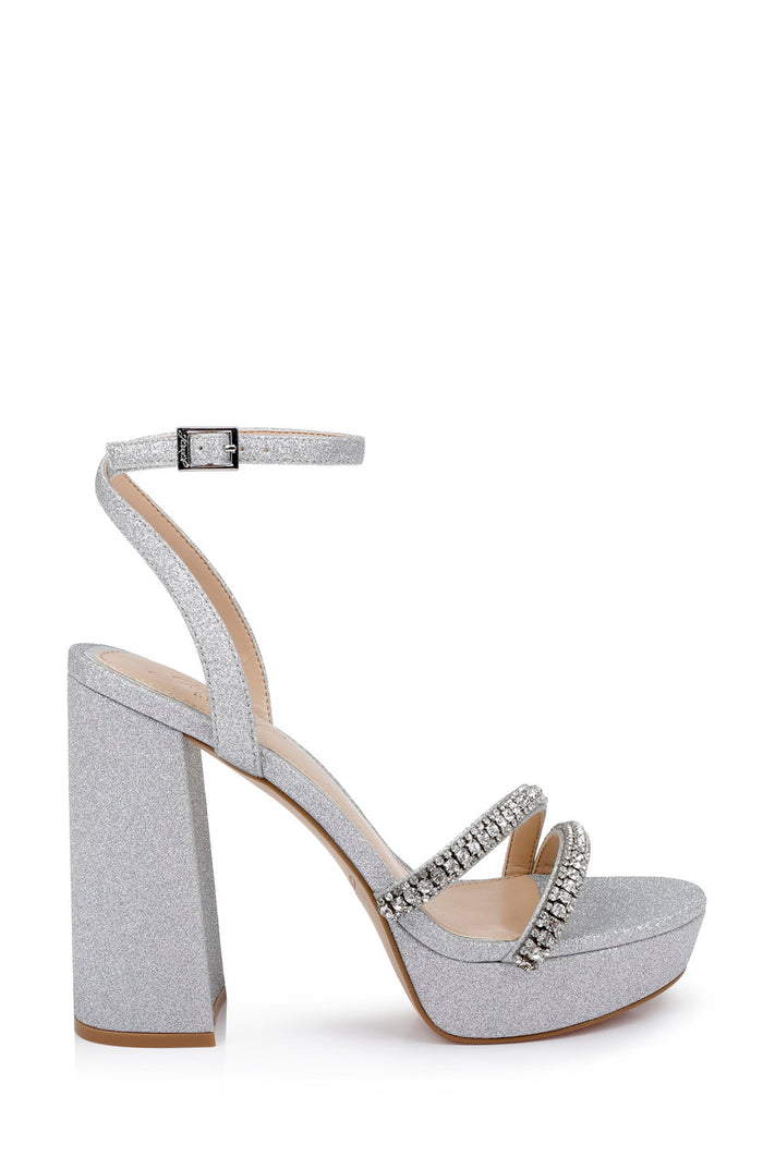 Silver | Rochel Platform Block Heel with Gemstone Embellished Straps