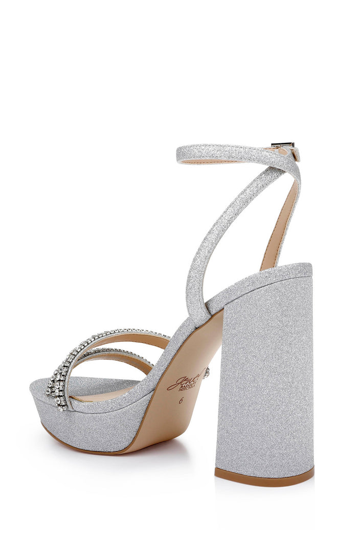 Silver | Rochel Platform Block Heel with Gemstone Embellished Straps