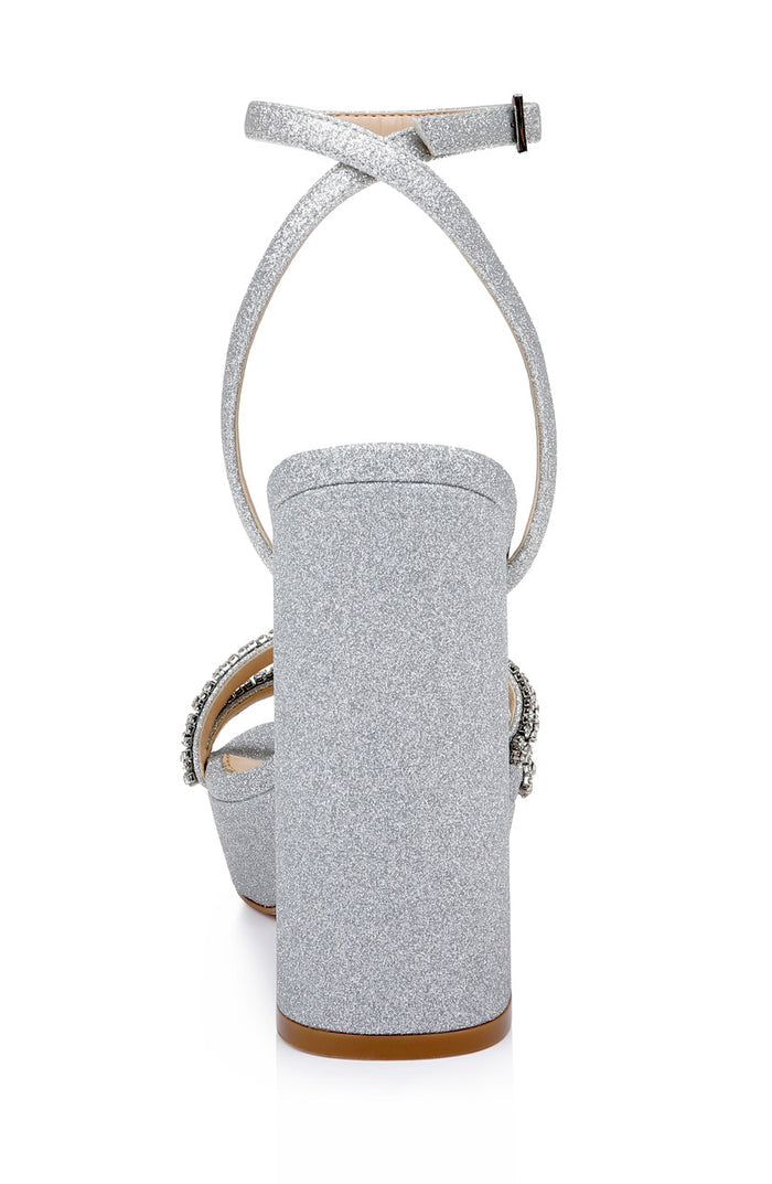 Silver | Rochel Platform Block Heel with Gemstone Embellished Straps