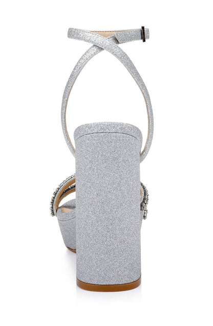 Silver | Rochel Platform Block Heel with Gemstone Embellished Straps