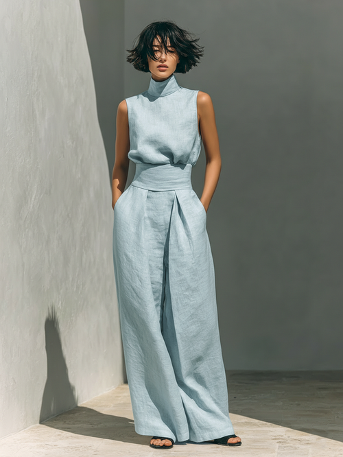 Set consisting of a sleeveless blouse and wide-leg pants