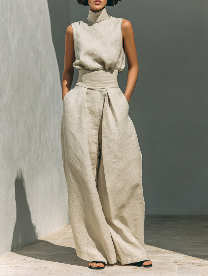 Set consisting of a sleeveless blouse and wide-leg pants
