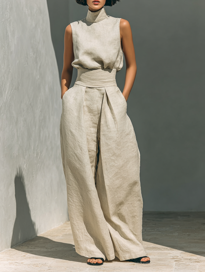 Set consisting of a sleeveless blouse and wide-leg pants