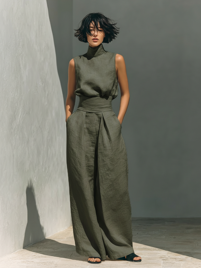 Set consisting of a sleeveless blouse and wide-leg pants