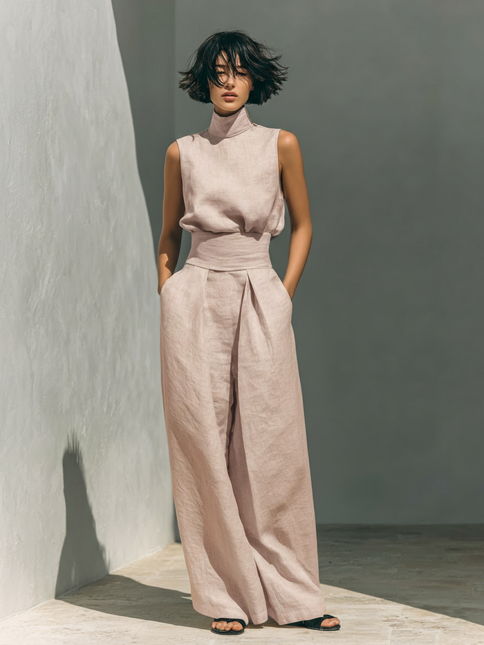 Set consisting of a sleeveless blouse and wide-leg pants