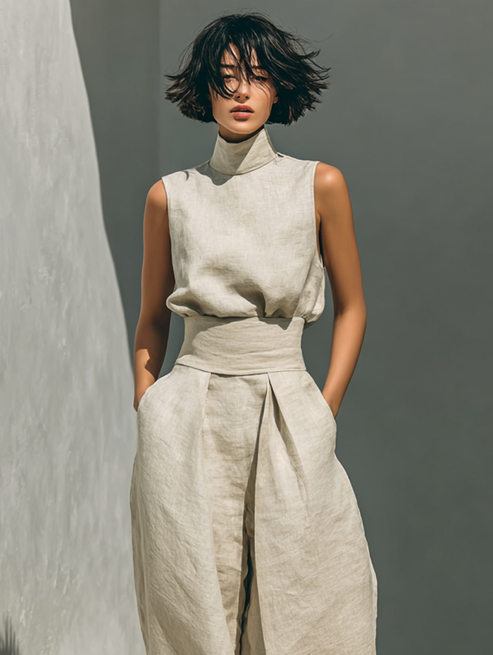Set consisting of a sleeveless blouse and wide-leg pants