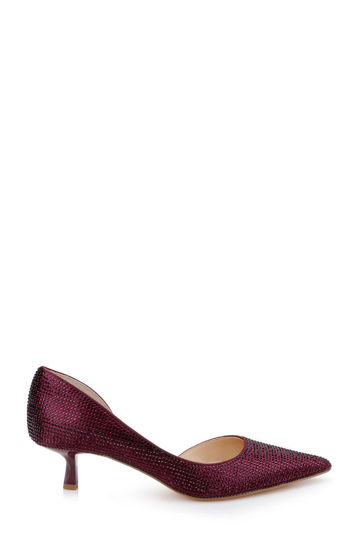 Bordeaux Satin | Teegan Pointed Toe Kitten Heel Pumps Side